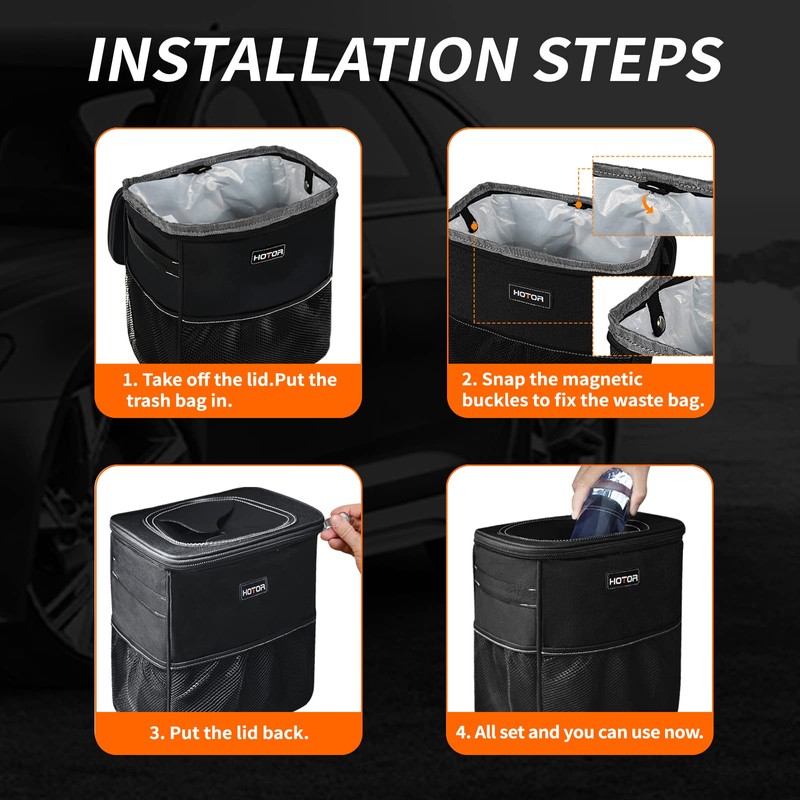 HOTOR Car Trash Bags, Liner Refills (50-Pack), (Trash Can is