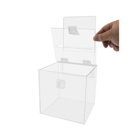 Marketing Holders Locking Ballot Box 6"W x 6"H w/Header Acrylic Cube Comment Suggestion Raffles Charity Organizations Registration Lead Boxes Voting Bin Collection Contest