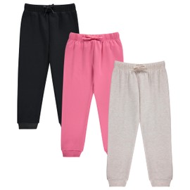 BTween Kids Girls Fashion Stretch Waist Ultra Soft Jogger Pants Set 3 Pack Bundle, OATM,6