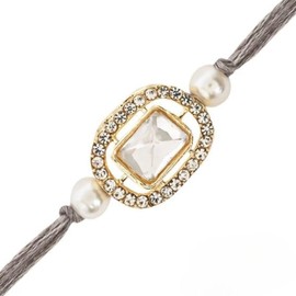 I Jewels Designer Kundan Pearl Bhaiya Rakhi With Roli Chawal & Rakshabandhan Card for Brother/Bro/Bhai/Men (Grey)