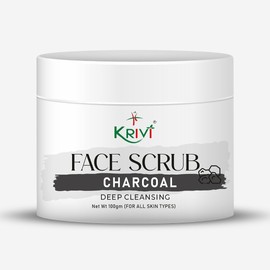 Krivi Charcoal face scrub for tan removal & glowing, deep cleansing, anti acne, black head removal for men and women, 100 gm
