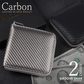 Groove Gear ggs-1027 Men's Bifold Wallet Card Case Carbon Leather Wallet, silver grey/black