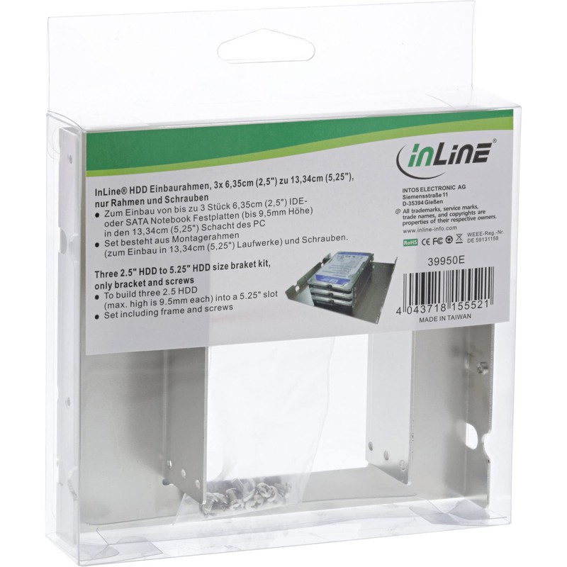 InLine 39950E HDD Mounting Frame, 3 x 6.35 cm (2.5