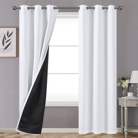 YoungsTex Pure White 100% Blackout Curtains for Living Room 84 Inch Length, 2 Thick Layer Full Light Blocking Long Window Drapes with Thermal Insulated Liner Grommet, 2 Panels, 42 X 84 Inch