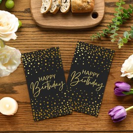 Horaldaily Happy Birthday Disposable Paper Decorative Guest Napkins, Black Gold Foil Dots Celebration Hand Towel for Party Lunch Dinner Kitchen Bathroom