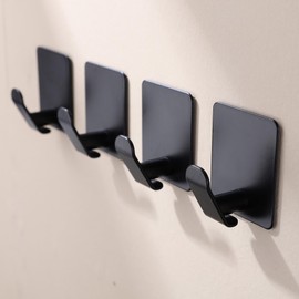Taozun Towel Hooks Bathroom/Adhesive Towel Hooks - 4 Pack Black Hooks for Towels, Wall Hooks for Bath and Kitchen, Stainless Steel