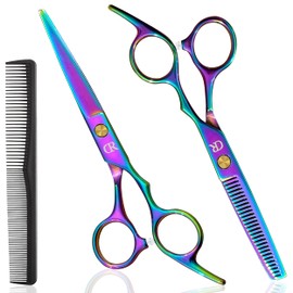 Hair Cutting Scissors Thinning Shears Kit, Professional Hair Scissors Kit with Rainbow Coating,Hair Scissors Set With Cutting Scissors, Thinning Scissors, Comb, Hair Cutting Scissors Set For Men Women