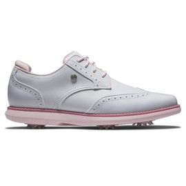 FootJoy Women's Traditions Shield Tip Golf Shoe, White/White/Pink, 8