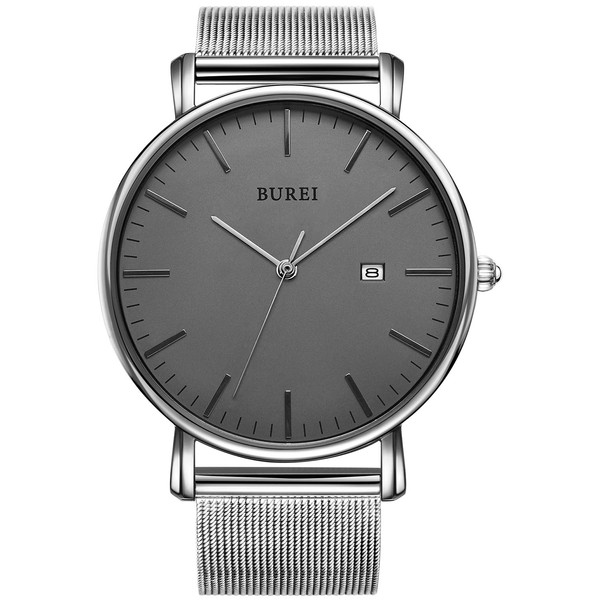 Burei Men's Wrist Watch, Stylish, Minimalist, Ultra Thin Commuter Net