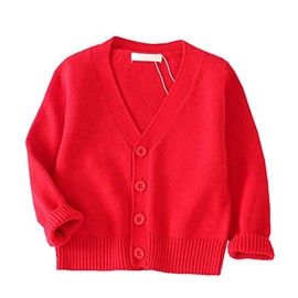 LNICEAR Baby Boys Girls V-Neck Casual Cardigan Sweaters Long Sleeve Button Cotton Solid Color Uniform Knit Tops Outwear Red 6T