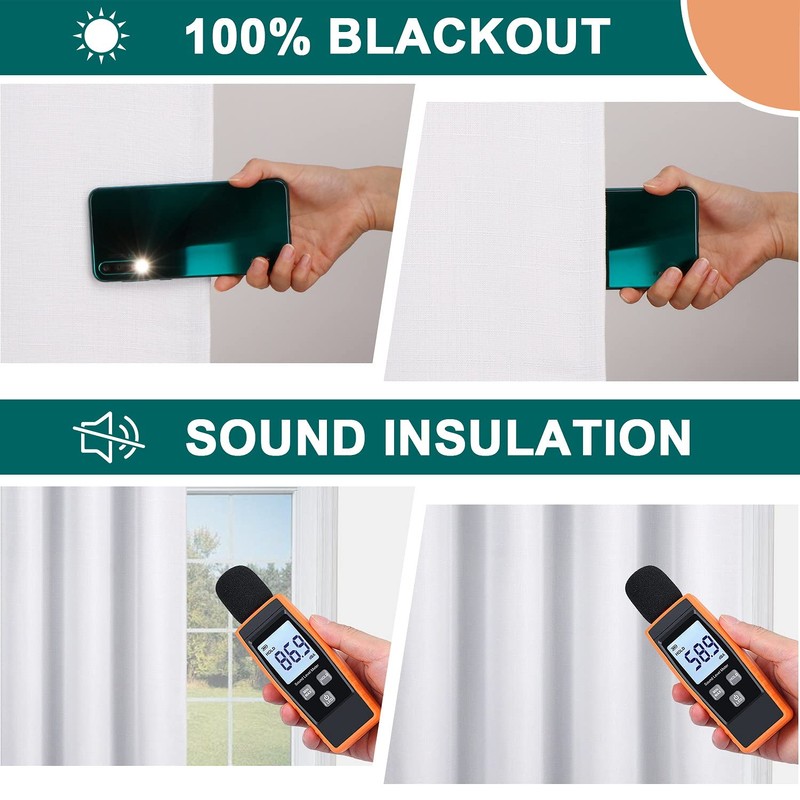 Diraysid 100% Blackout White Curtains Linen Curtains for Bedroom Grommet