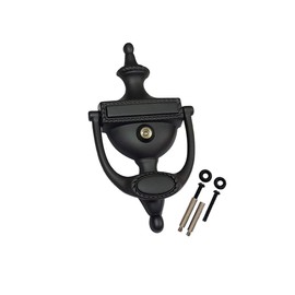 QCAA Solid Brass Door Knocker, Victorian Rope Type, 7-3/8", with 160 Degree Glass Len Door Viewer (UL Listed), Matte Black, 1 Pack, Made in Taiwan