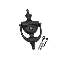 QCAA Solid Brass Door Knocker, Victorian Rope Type, 7-3/8", with 160 Degree Glass Len Door Viewer (UL Listed), Matte Black, 1 Pack, Made in Taiwan