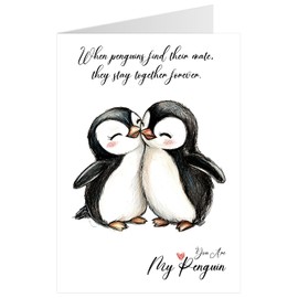 Cute Penguin Happy Birthday Card – 'When Penguins Find Their Soulmate, They Stay Together Forever' – Perfect For Husband, Wife, Boyfriend, Girlfriend, Or Partner – Made In The UK (Cute Penguin)