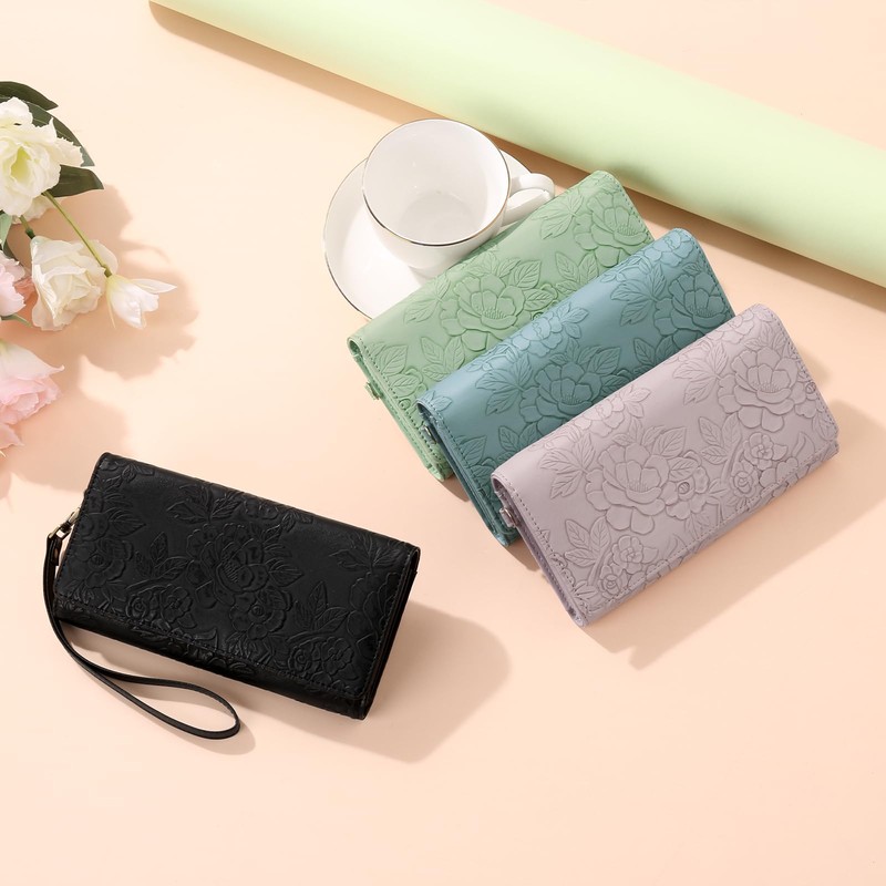 Wallets for Women Vegan Leather RFID Blocking Card Holder Trifold