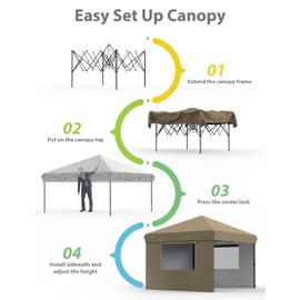 Garvee 10x10 Pop Up Canopy Tent Outdoor Canopy One-Person Set Up Heavy Duty Commercial Instant Tent Shelter, 4-Sidewall+Khaki