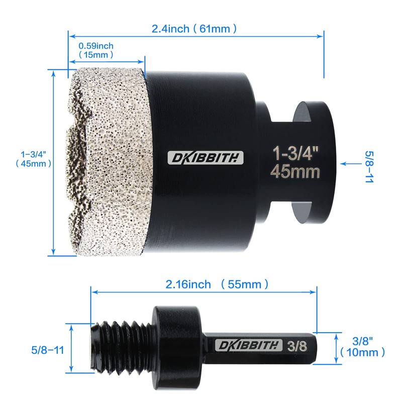 DKIBBITH 1-3/4'' Diamond Hole Saw, Vacuum Brazed Core Bit for