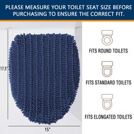 Arotive Soft Chenille Bathroom Toilet Lid Cover 17.5x15, Machine Washable Seat Covers, Stays in Place Non-Slip Backing, Fits Most Round, Elongated and Oblong Lids, Accessories Decor, Navy