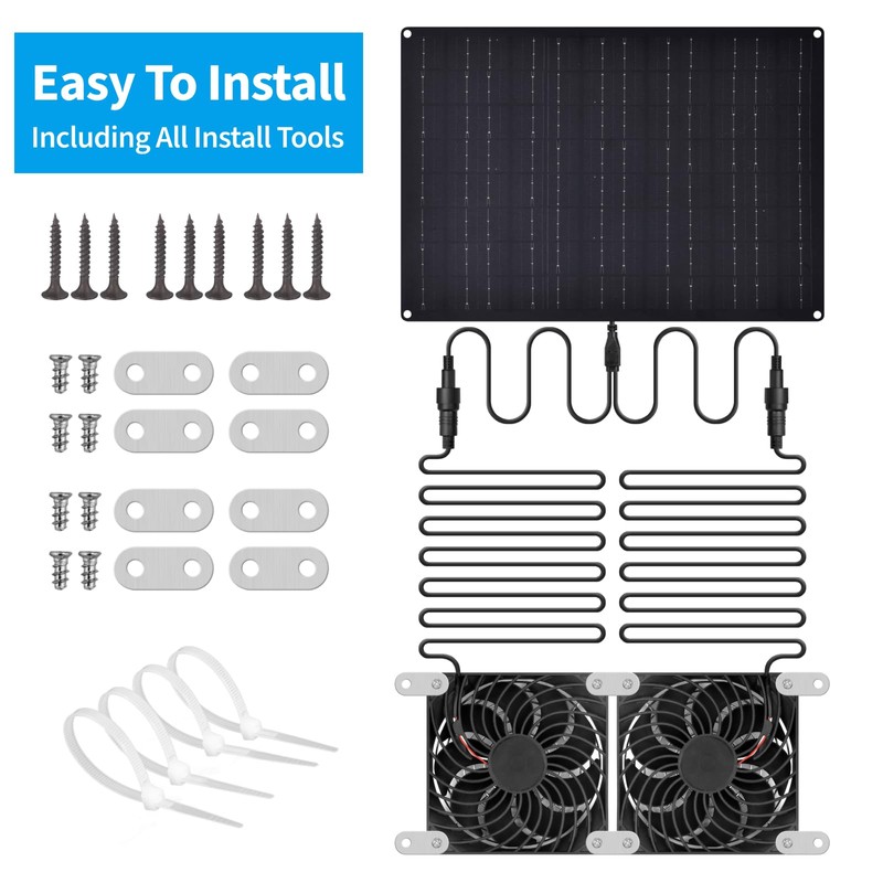 Mytions 15W Solar Fan, Dual Metal Shell Exhaust Fan Kit