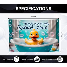 3x5 Feet Baby Duckling Polyester Flag Welcome To The Splash Zone with 4 Brass Grommets - Flag Duck with Shower for Wall Decoration - Funny College Banners Dorm Decorative for Teen Boys Girls or Men