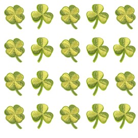 Honbay 20PCS Irish Shamrock Four-Leaf Clover Patches Delicate Embroidered Appliques Sew on Iron on Decorative Patches for Clothes, Pants, Hats, Shoes, Bags Decoration and Repairing of Holes - 2 Styles