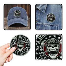 Work Ethic Takes No Talent It's A Decision Patch – 3 Inch Embroidered Skull Patch Iron On or Sew On for Hard Hat, Backpack, Jacket, Toolbox – Blue Collar Gift for Electrician, Mechanic, Worker, Men