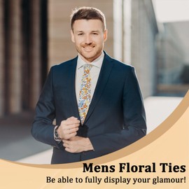 LJBFNN Floral Ties for Men 2.56 Colorful Skinny Tie Cotton Neckties for Wedding Graduation (white, orange)