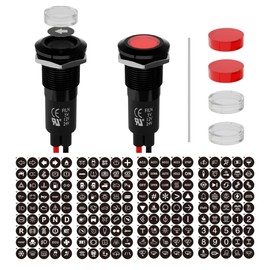 FILN 2PCS LED Metal Indicator Lights, Includes 185 Replacement Symbols 12V 24V 12mm Mounting Holes IP67 Waterproof Pilot Lights for Cars Boats Industrial Panels Dashboards(Red LED Light)