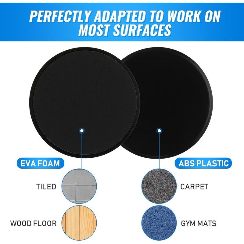 2 Pack Dual-Sided Gliding Slider Discs for Core Workouts, Ab