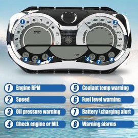 278002270 Speedometer with LCD Gauge & Chrome Bezel, LCD Speedometer Gauge Cluster Fit for SeaDoo GTX RXP RXT Wake 2006-2011 Replace OE 278002328, 278002326, 278002319, 278002317