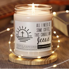 All I Need is Coffee and Jesus Candle - Christmas Gift for Sisters who love coffee & Jesus, Bible Verse Candle for Christians, Presents for Believers20 (Coconut Cream + Cardamom)