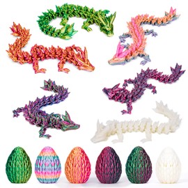 KittyCode 6PCS 3D Printed Dragon Eggs with Articulated Baby Dragons Inside, Mini Flexible Crystal Dragon Toy for Kids, Fidget Sensory Toy