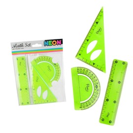 Neon Maths Set Math Flexible Ruler Protractor Square 3 PC Bright Colours School (Neon Green)