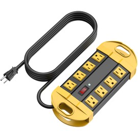 CCCEI Heavy Duty Power Strip Surge Protector, Metal 8 Outlets Power Strip for Appliance. Garage Shop Industrial Workbench 15 AMP Outlets Strip. 13FT Extension Cord