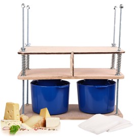 Wooden Cheese Press For Cheese Making Supplies 16 In Plywood 1/2 in Thick - Cheese Making Kit With Wooden Cheese Press and 2 Cheese Molds 1/2 Gal, Cheesecloth, Springs and Measuring Scale Included