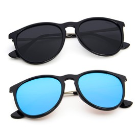 ANDOILT Vintage Polarized Sunglasses for Women Men UV Protection Retro Round Mirrored Lens Grey & Blue Lens