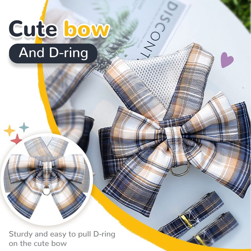 AXIIJGL Dog Harness for Small Dogs with Bow Small Harness