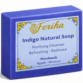 FERIHA- Jabón facial marroquí índigo Nila: elaborado a mano con aceite de argán y manteca de karité