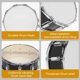 "14x5.5in Beginner Student Black Snare Drum Set with Drumstick Holder Bag Strap & Birch Drum Heads"default: default title
