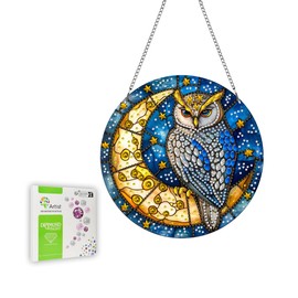 Ginfonr Diamond Painting Kits Hanging Pendant, Owl Sun Catcher for Front Door Sign, Special Shaped Rhinestone Moon/Stars Summer Decor, Double Sided Diamond Hanging Kits for Garden Window (8x8inch)