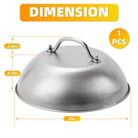FuPatio Cheese Melting Dome, 9" Stainless Steel Basting and Steaming Cover, Commercial Grade Cooking Domes for Griddle Flat Top Grill, 0.6mm Thick Griddle Dome