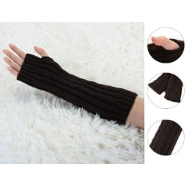 Allegra K Women's Fingerless Glove Winter Knit Thumb Elbow Length Arm Warmers 30x8cm/11.8x3.14(L*W) Coffe-Twist Pattern