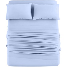 DAN RIVER Jersey Knit Sheets - All Season, Soft, Cozy California King Jersey Sheets. T-Shirt Sheets. Jersey Cotton Sheets. 4 Piece Heather Cotton Jersey Bed Sheet Set. (California King, Light Blue)