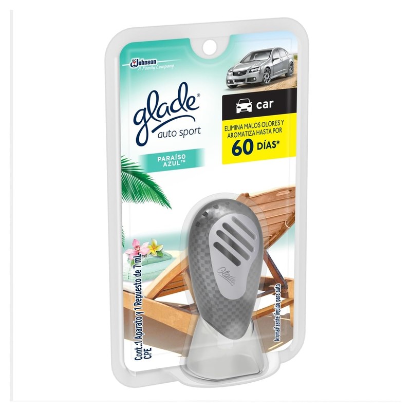 Glade Auto Sport, Aromatizante Liquido para Auto, Aroma Paraíso Azul,