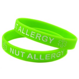 Nut Allergy Medical Alert Awareness Bracelet Wristband Allergic Reaction Peanuts Adults (Child/Teens 18cm, 2 Green Wristbands)