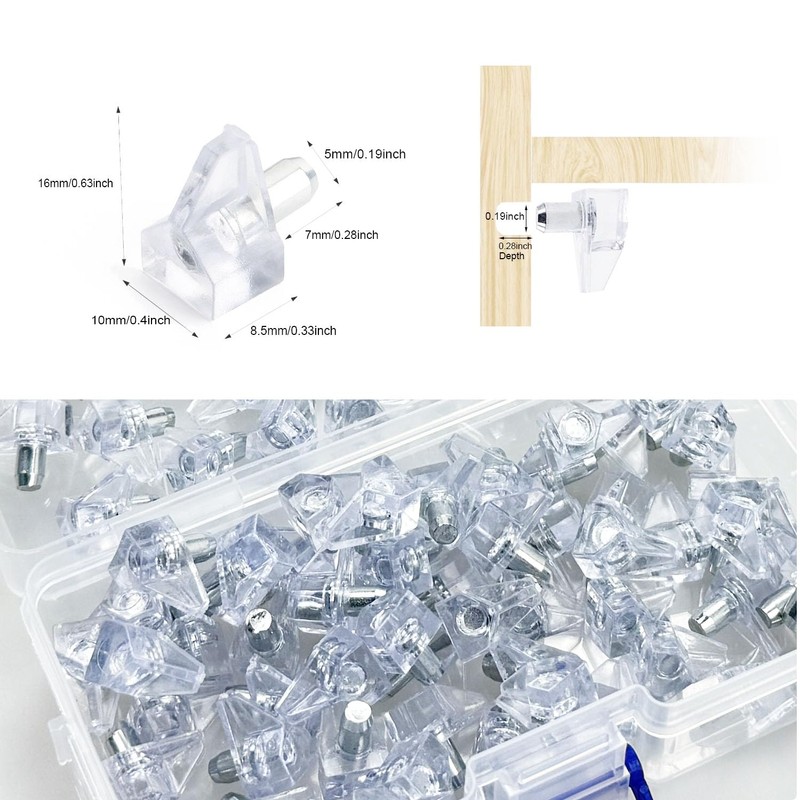 100 Pieces Clear Shelf Support Pegs, 5 mm Plastic Cabinet