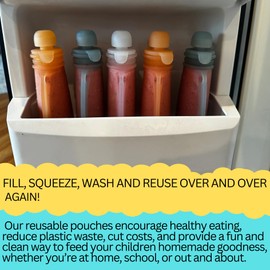 Reusable Silicone Food Pouch for Baby and Toddlers, Squeezable Pouch, Squeeze Pouch, Easy Clean Silicone Pouch for Pre-K and School, Homemade Baby Food Storage, 4oz (Blue-Orange-2 Pack)