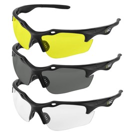 EGO Power+ 3 Pack of Anti-Scratch Safety Glasses with 99UV Protection & ANSI Z87.1 Standards - Includes GS001 Clear Lens, GS002 Grey Lens and GS003 Yellow Lens