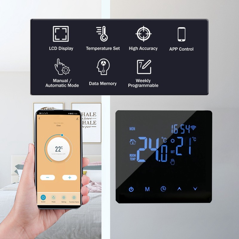 WiFi Smart Thermostat Temperature Controller for 16A Electric Heating LCD