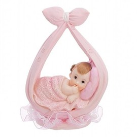 Cake Topper Baby 11 cm - Girl in Sling - Cake Topper for Birth Christening Baby Shower Party Decoration - DF2D - Light Pink